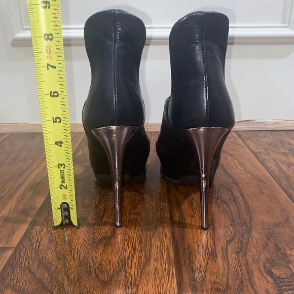 VERA WANG Black Leather 7.5 Peep Toe High Heel Platform Sexy Stiletto Booties - Picture 5 of 10